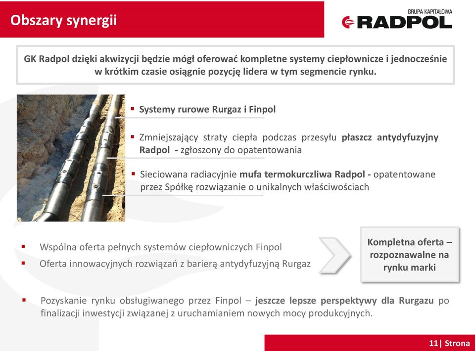 opatentowane przez Spółkę rozwiązanie o unikalnych właściwościach Wspólna oferta pełnych systemów ciepłowniczych Finpol Oferta innowacyjnych rozwiązań z barierą antydyfuzyjną Rurgaz