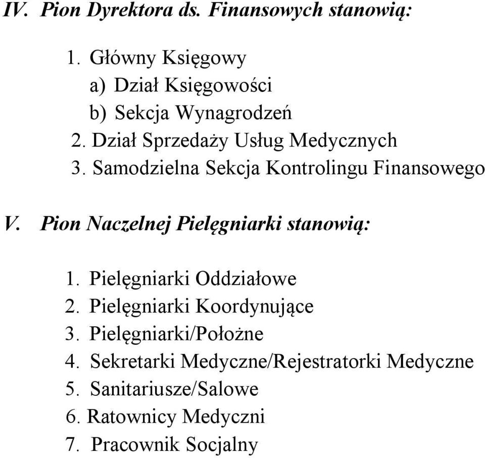 Samodzielna Sekcja Kontrolingu Finansowego V. Pion Naczelnej Pielęgniarki stanowią: 1.