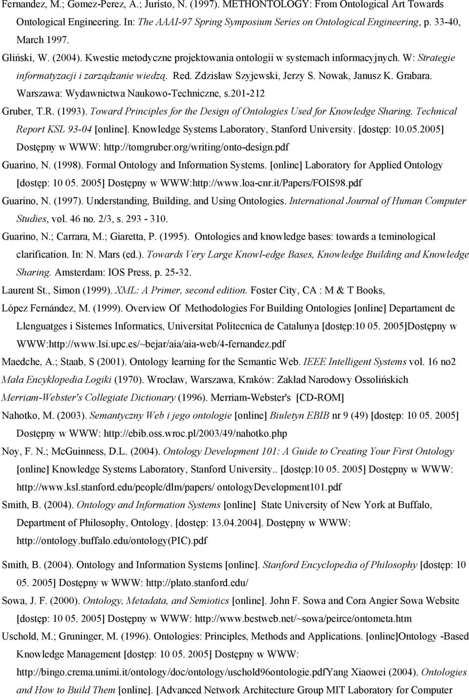 Nowak, Janusz K. Grabara. Warszawa: Wydawnictwa Naukowo-Techniczne, s.201-212 Gruber, T.R. (1993). Toward Principles for the Design of Ontologies Used for Knowledge Sharing.