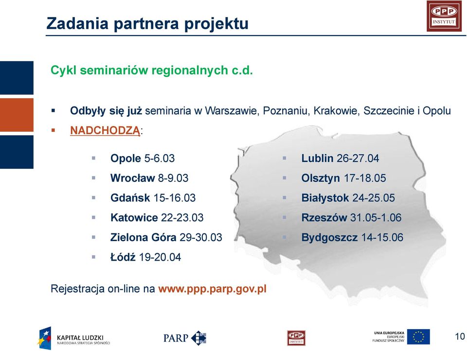 03 Gdańsk 15-16.03 Katowice 22-23.03 Zielona Góra 29-30.03 Łódź 19-20.04 Lublin 26-27.