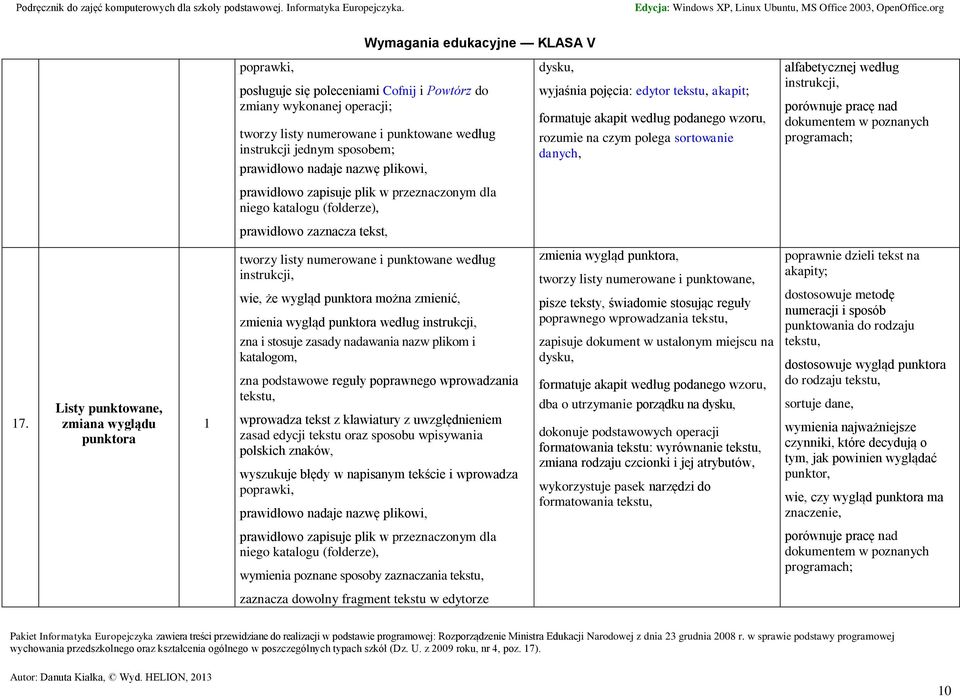 programach; prawidłowo zapisuje plik w przeznaczonym dla niego katalogu (folderze), prawidłowo zaznacza tekst, 7.