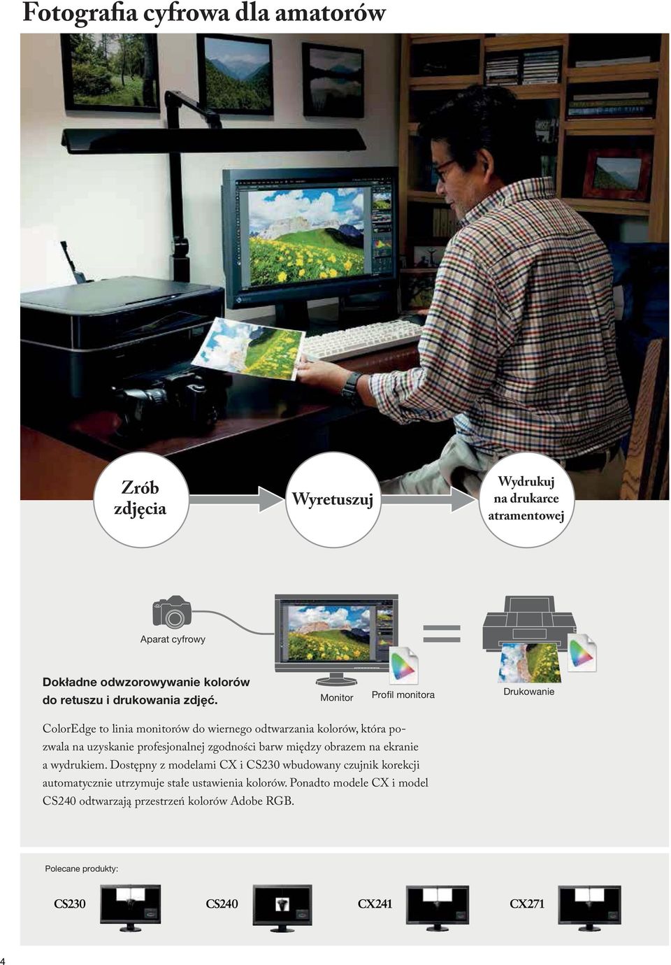 Monitor Profil monitora Drukowanie ColorEdge to linia monitorów do wiernego odtwarzania kolorów, która pozwala na uzyskanie profesjonalnej