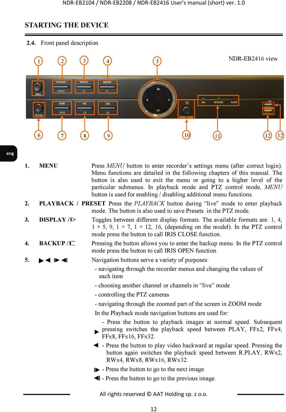The button is also used to exit the menu or going to a higher level of the particular submenus.