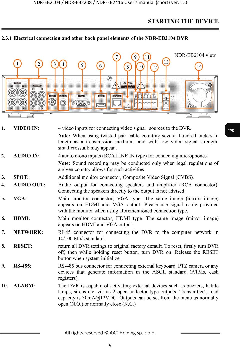 Note: When using twisted pair cable counting several hundred meters in length as a transmission medium and with low video signal strength, small crosstalk may appear. 2.