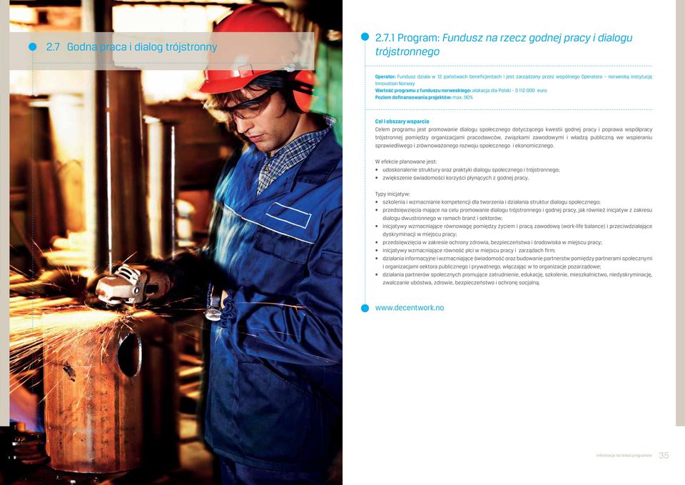 90% Celem programu jest promowanie dialogu społecznego dotyczącego kwestii godnej pracy i poprawa współpracy trójstronnej pomiędzy organizacjami pracodawców, związkami zawodowymi i władzą publiczną