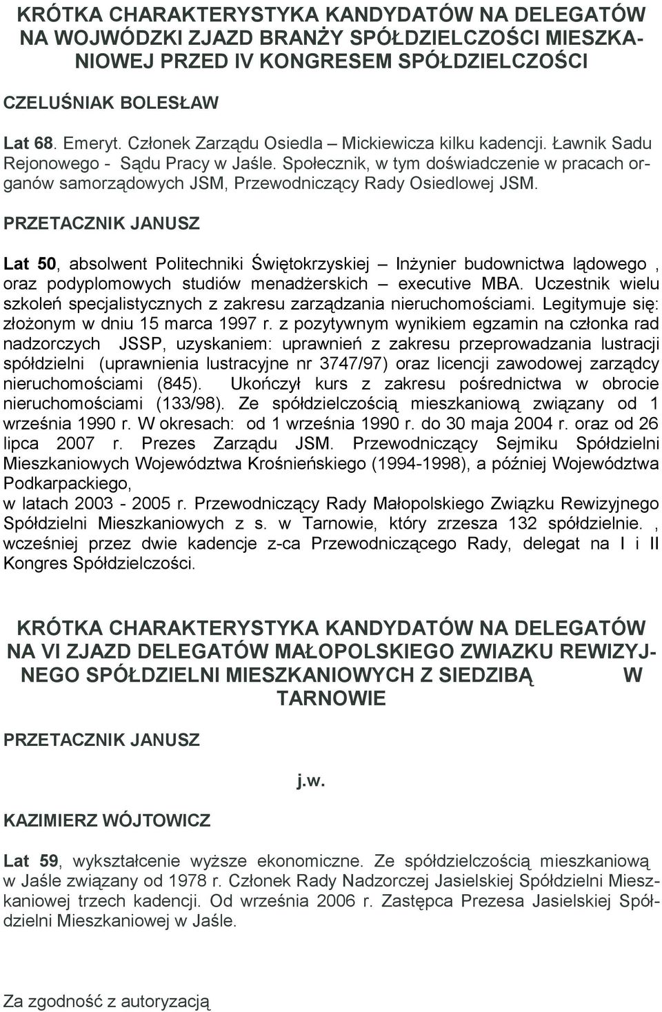 Społecznik, w tym doświadczenie w pracach organów samorządowych JSM, Przewodniczący Rady Osiedlowej JSM.
