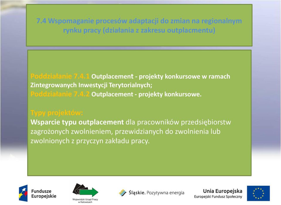 1 Outplacement - projekty konkursowe w ramach Zintegrowanych Inwestycji Terytorialnych; 2 Outplacement -