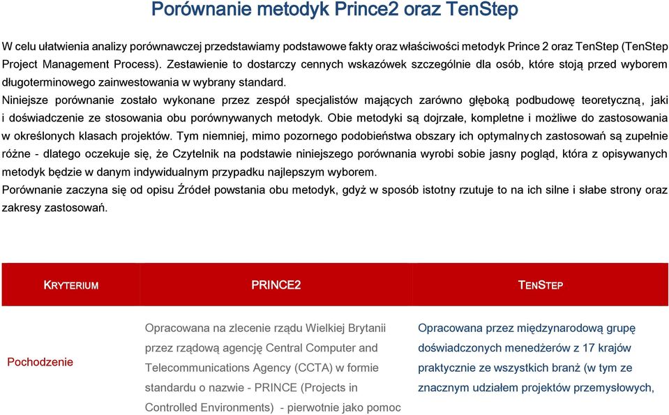 Niniejsze porównanie zostało wykonane przez zespół specjalistów mających zarówno głęboką podbudowę teoretyczną, jaki i doświadczenie ze stosowania obu porównywanych metodyk.