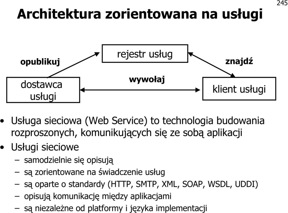 Usługi sieciowe samodzielnie się opisują są zorientowane na świadczenie usług są oparte o standardy (HTTP,