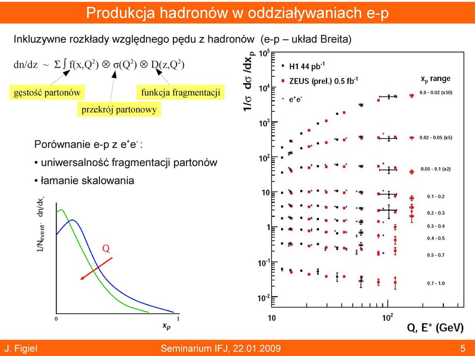 D(z,Q2) gęstość partonów funkcja fragmentacji przekrój partonowy