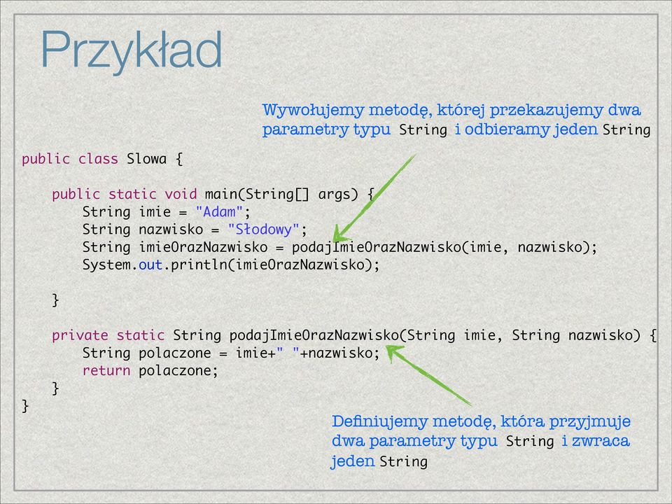 podajimieoraznazwisko(imie, nazwisko); System.out.