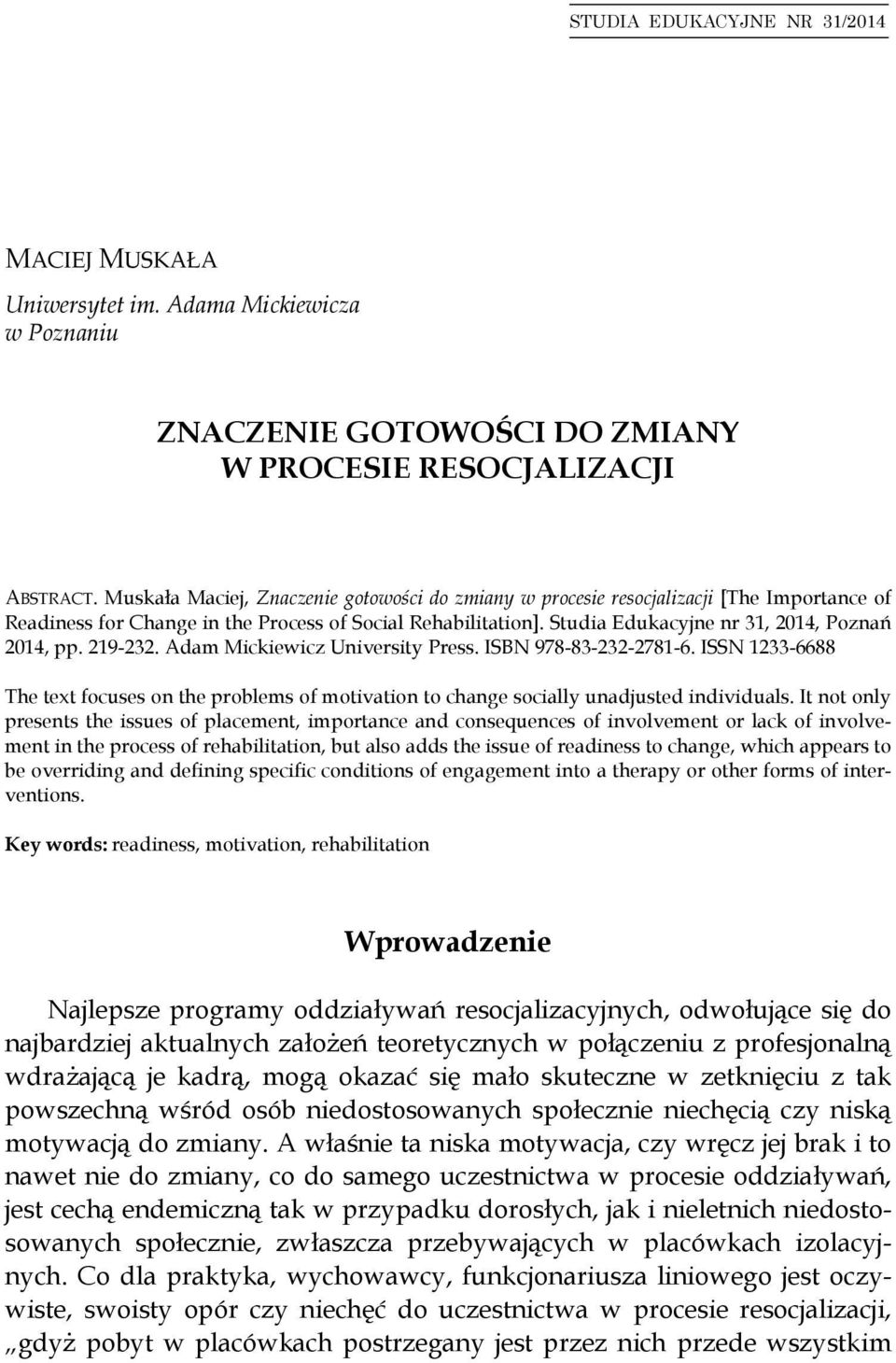 Znaczenie Gotowosci Do Zmiany W Procesie Resocjalizacji Pdf Free Download