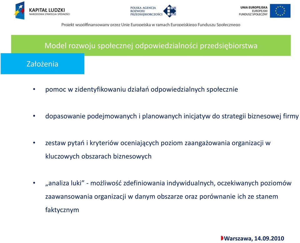 oceniających poziom zaangażowania organizacji w kluczowych obszarach biznesowych analiza luki - możliwośd