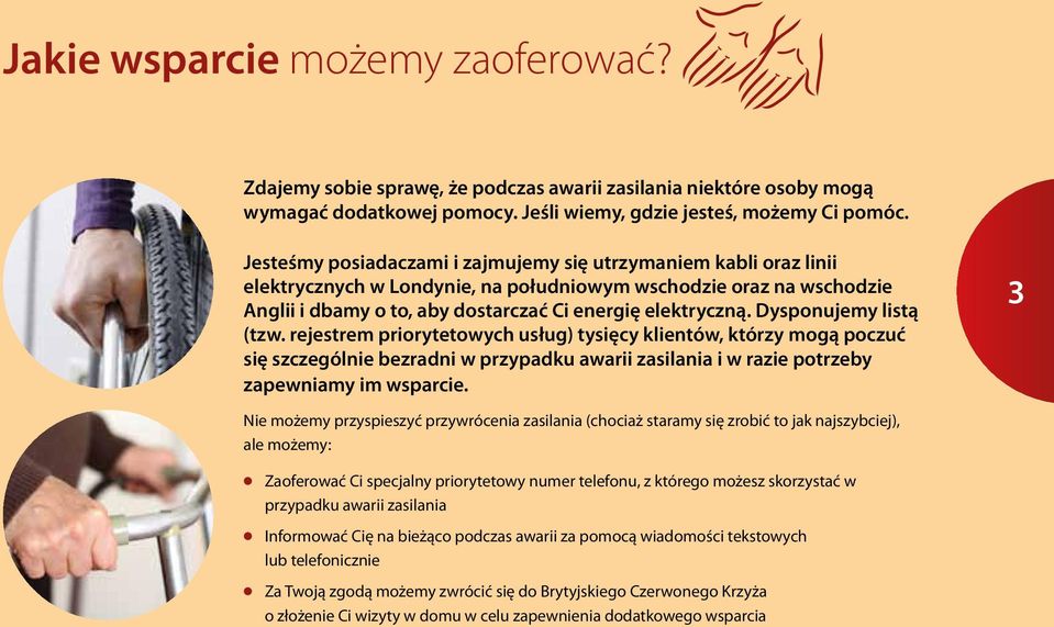Dysponujemy listą (tzw. rejestrem priorytetowych usług) tysięcy klientów, którzy mogą poczuć się szczególnie bezradni w przypadku awarii zasilania i w razie potrzeby zapewniamy im wsparcie.