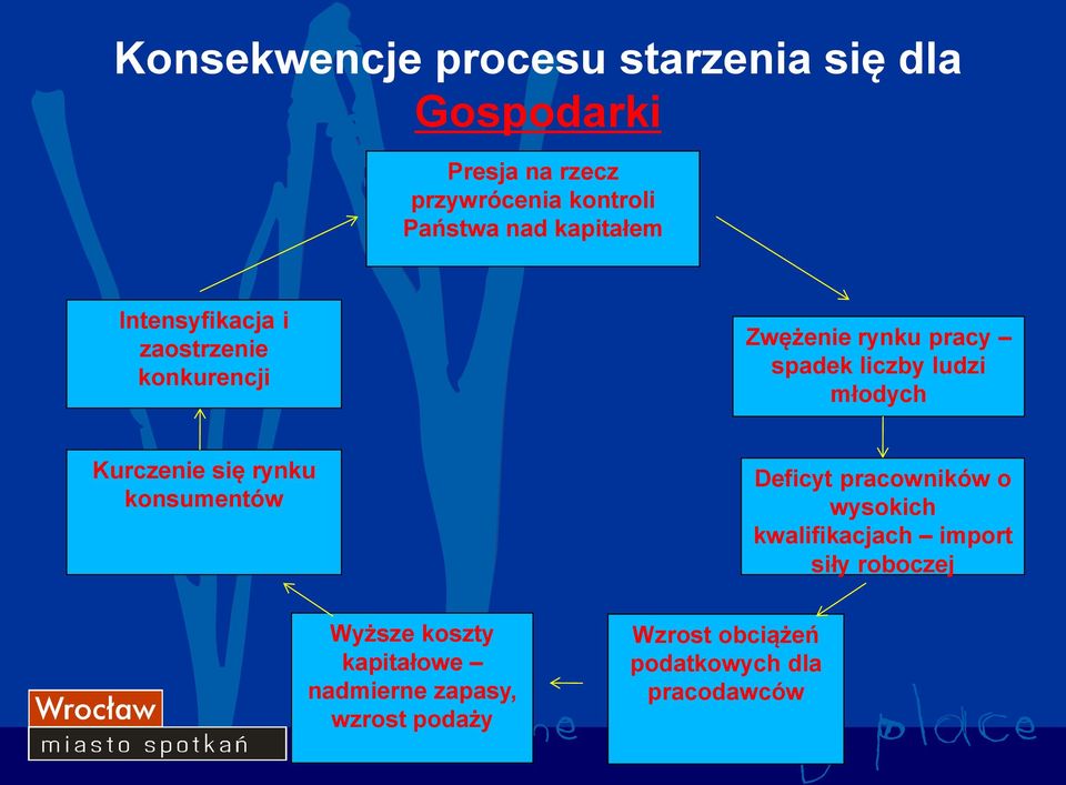 Kurczenie się rynku konsumentów Deficyt pracowników o wysokich kwalifikacjach import siły roboczej