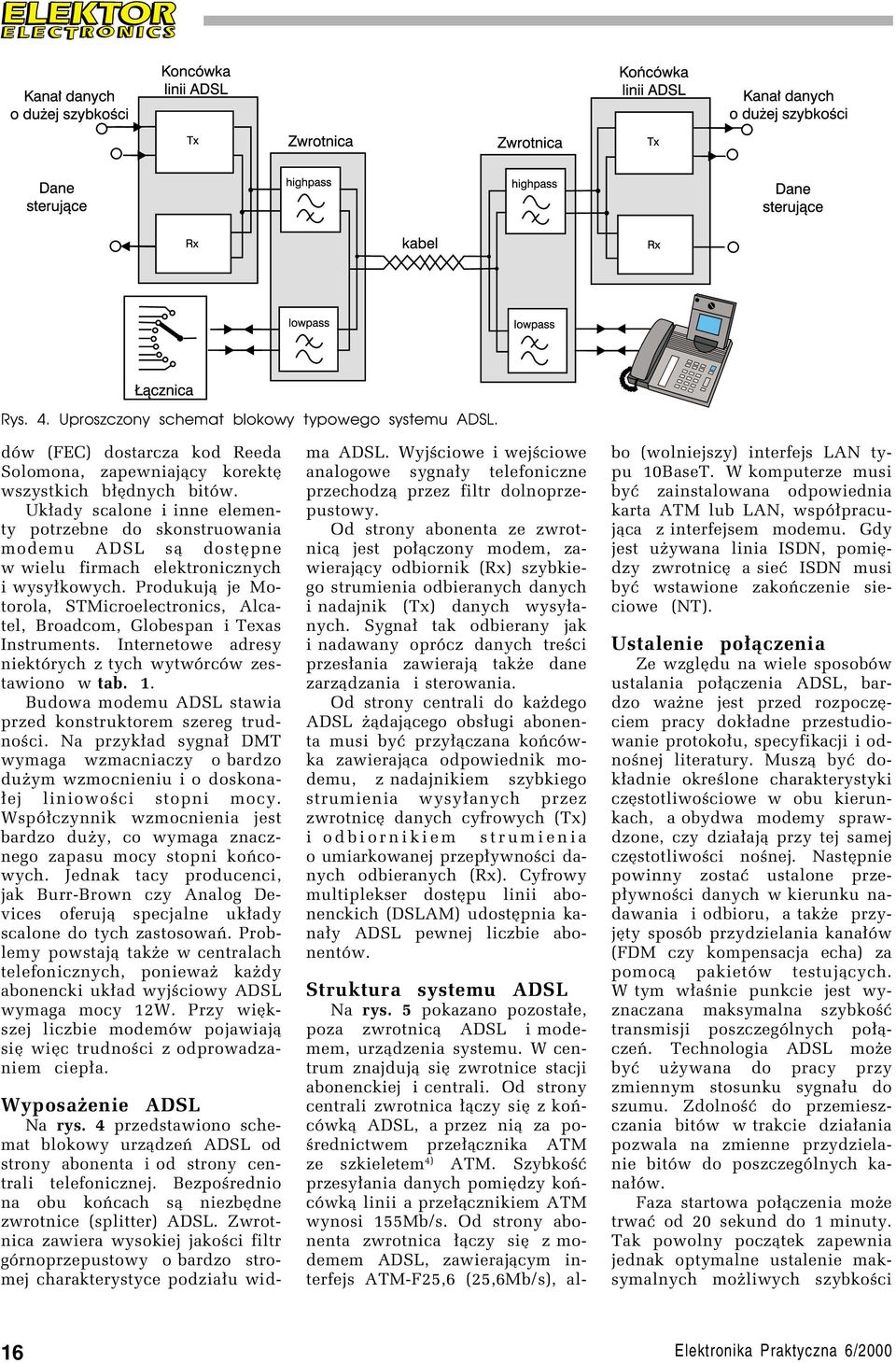 Produkuj¹ je Motorola, STMicroelectronics, Alcatel, Broadcom, Globespan i Texas Instruments. Internetowe adresy niektûrych z tych wytwûrcûw zestawiono w tab. 1.
