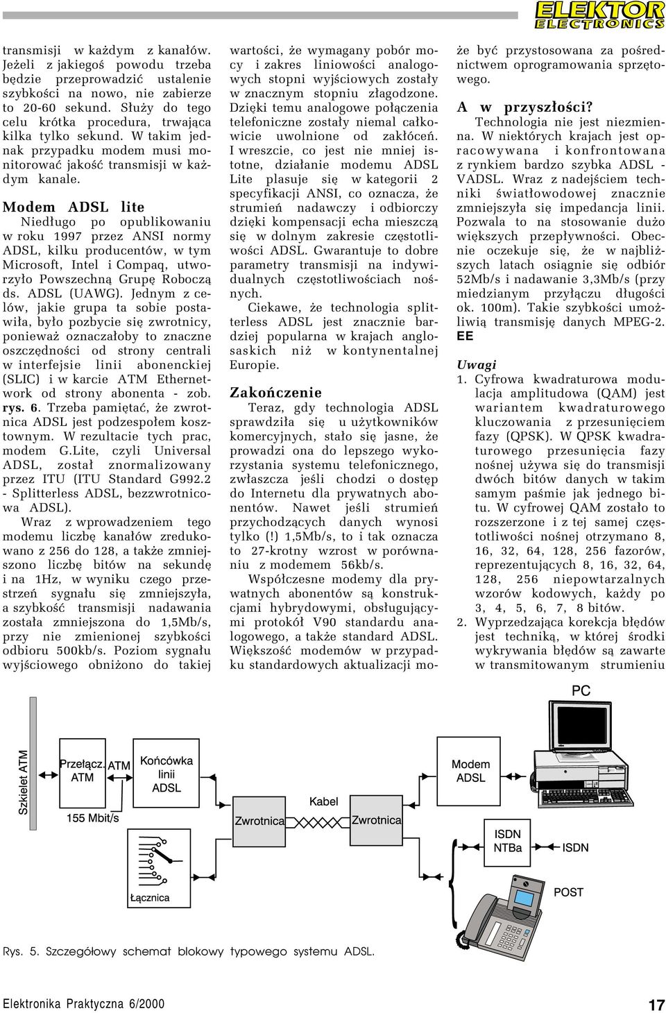 Modem ADSL lite Nied³ugo po opublikowaniu w roku 1997 przez ANSI normy ADSL, kilku producentûw, w tym Microsoft, Intel i Compaq, utworzy³o Powszechn¹ GrupÍ Robocz¹ ds. ADSL (UAWG).