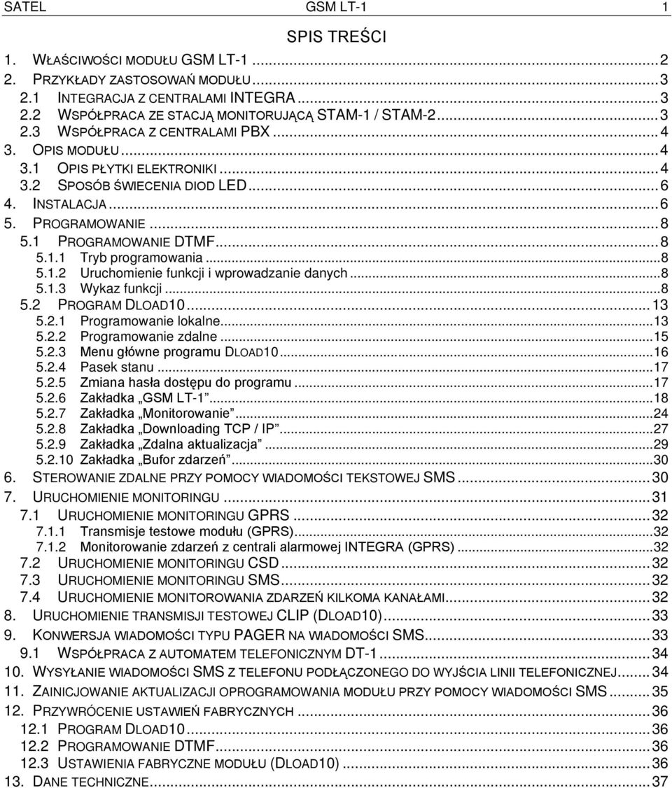 .. 8 5.1.2 Uruchomienie funkcji i wprowadzanie danych... 8 5.1.3 Wykaz funkcji... 8 5.2 PROGRAM DLOAD10... 13 5.2.1 Programowanie lokalne... 13 5.2.2 Programowanie zdalne... 15 5.2.3 Menu główne programu DLOAD10.