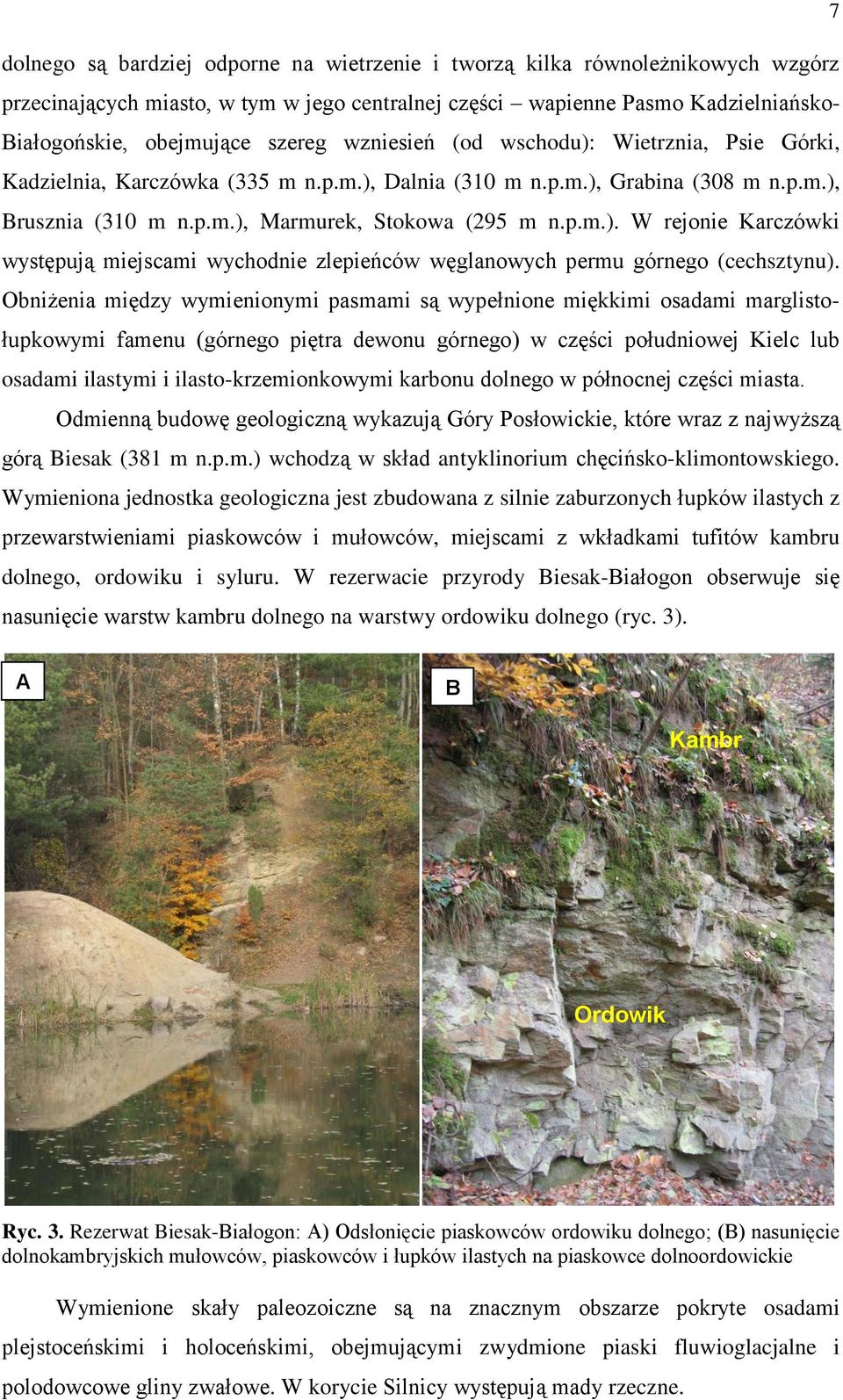 Obniżenia między wymienionymi pasmami są wypełnione miękkimi osadami marglistołupkowymi famenu (górnego piętra dewonu górnego) w części południowej Kielc lub osadami ilastymi i ilasto-krzemionkowymi