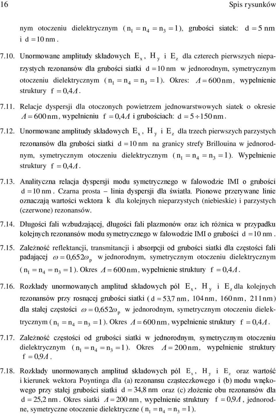 Okres: Λ 600m, wypełieie struktury f 0, 4Λ. 7.11
