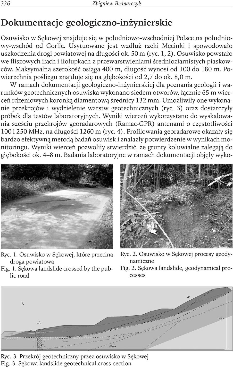 Osuwisko powstało we fliszowych iłach i iłołupkach z przewarstwieniami średnioziarnistych piaskowców. Maksymalna szerokość osiąga 400 m, długość wynosi od 100 do 180 m.