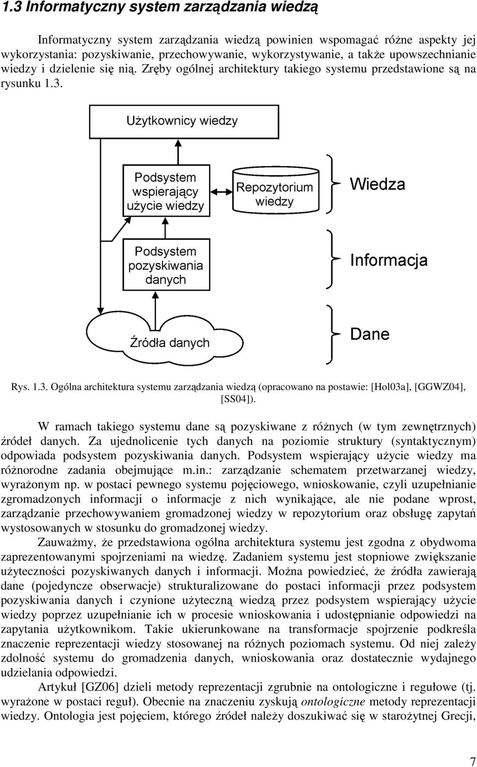 Rys. 1.3. Ogólna architektura systemu zarządzania wiedzą (opracowano na postawie: [Hol03a], [GGWZ04], [SS04]).