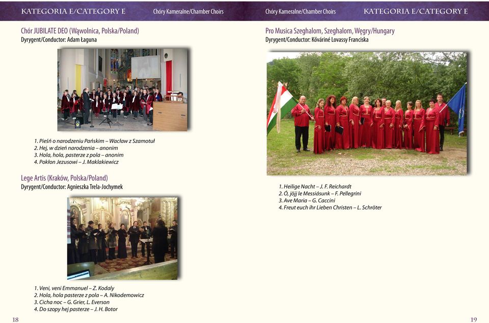 Hola, hola, pasterze z pola anonim 4. Pokłon Jezusowi J. Maklakiewicz Lege Artis (Kraków, Polska/Poland) Dyrygent/Conductor: Agnieszka Trela-Jochymek 1. Heilige Nacht J. F. Reichardt 2.