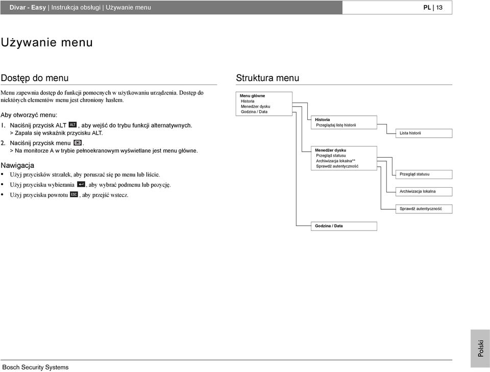 Menu główne Historia Menedżer dysku Godzina / Data Historia Przeglądaj listę historii Lista historii 2. Naciśnij przycisk menu. > Na monitorze A w trybie pełnoekranowym wyświetlane jest menu główne.