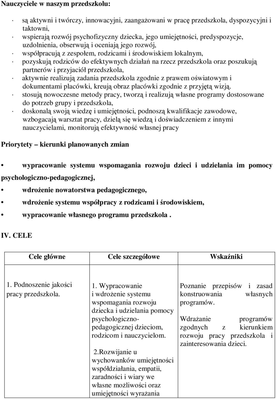 partnerów i przyjaciół przedszkola, aktywnie realizują zadania przedszkola zgodnie z prawem oświatowym i dokumentami placówki, kreują obraz placówki zgodnie z przyjętą wizją.