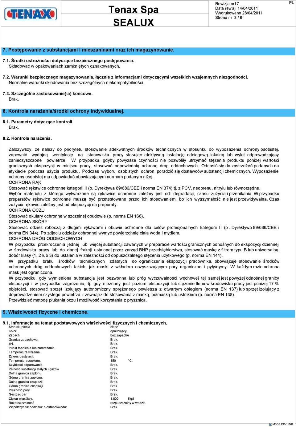 Szczególne zastosowanie(-a) końcowe. 8. Kontrola narażenia/
