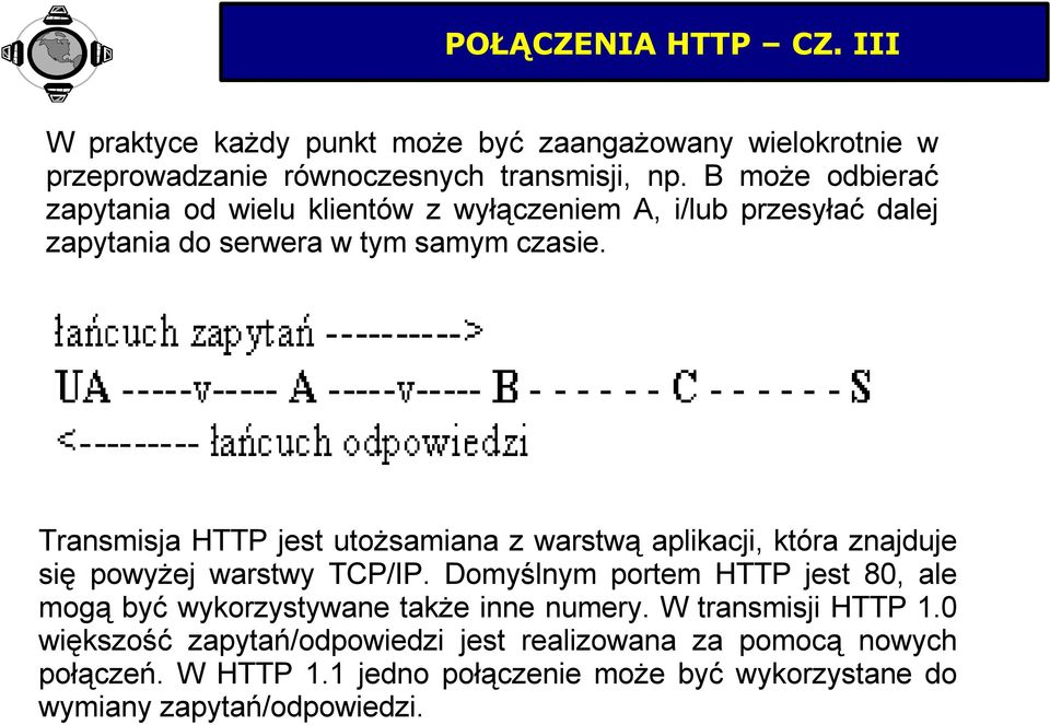 Transmisja HTTP jest utożsamiana z warstwą aplikacji, która znajduje się powyżej warstwy TCP/IP.