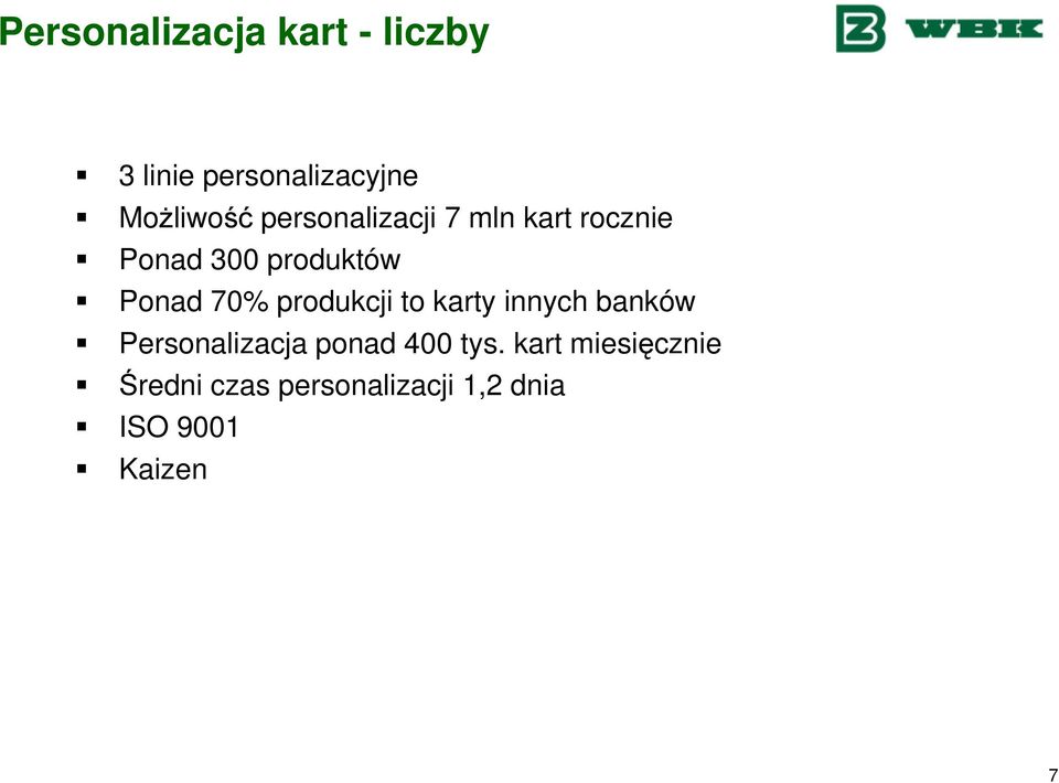 produkcji to karty innych banków Personalizacja ponad 400 tys.