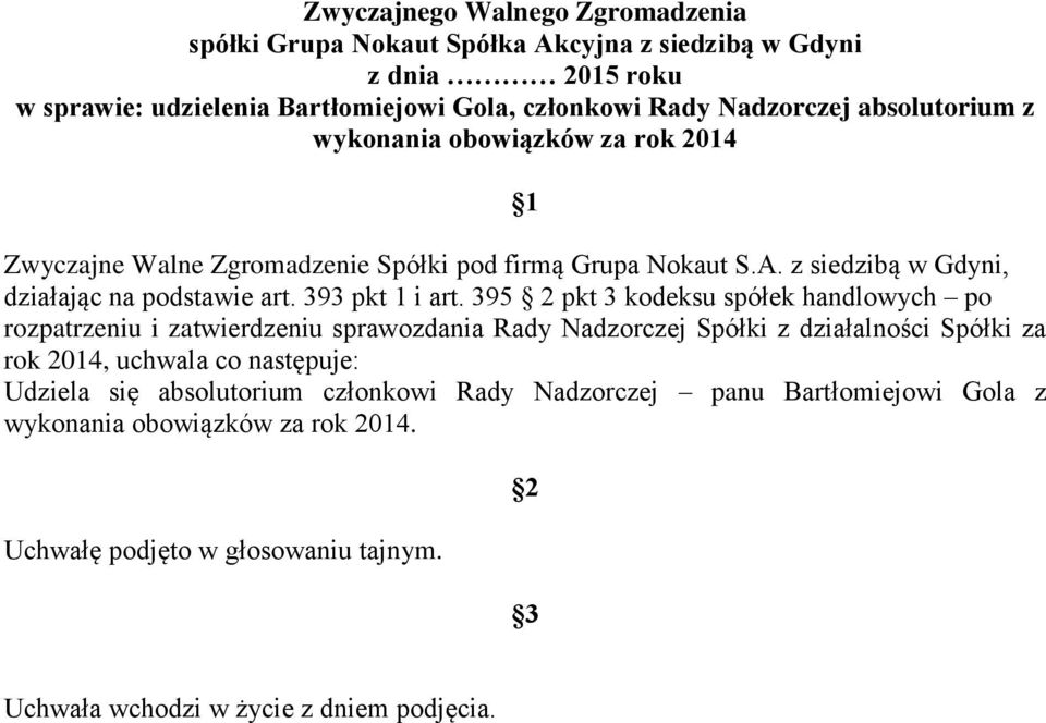 2014 Udziela się absolutorium członkowi Rady Nadzorczej