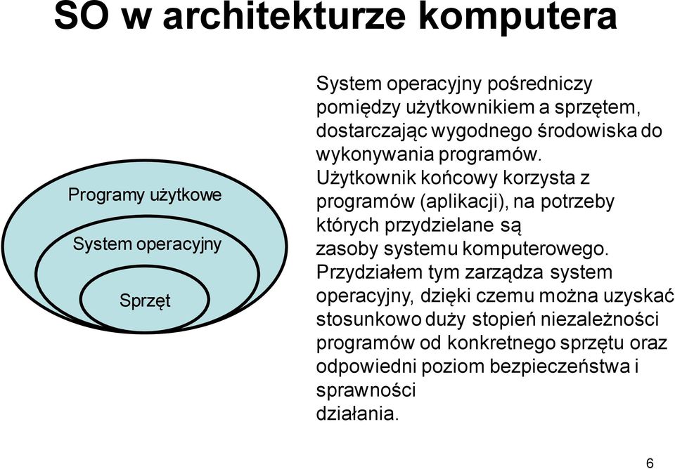 Użytkownik końcowy korzysta z programów (aplikacji), na potrzeby których przydzielane są zasoby systemu komputerowego.