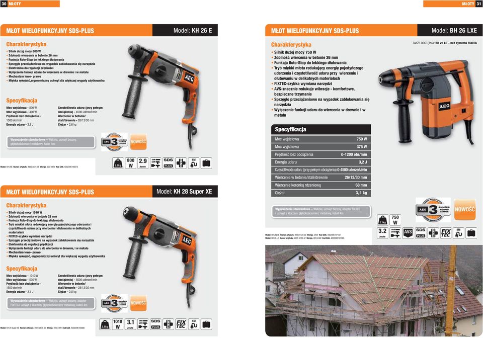 i w metalu Mechanizm lewo- prawo Miękka rękojeść,ergonomiczny uchwyt dla większej wygody użytkownika Moc wejściowa - 800 W Moc wyjściowa - 400 W 1500 obr/min Energia udaru - 2,9 J Czestotliwośc udaru