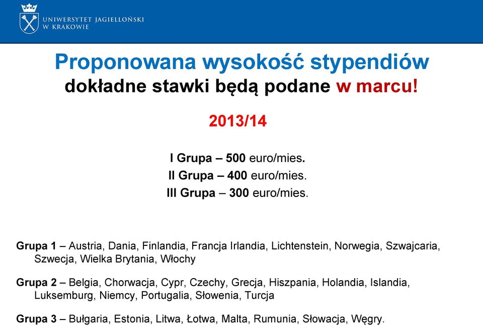 Grupa 1 Austria, Dania, Finlandia, Francja Irlandia, Lichtenstein, Norwegia, Szwajcaria, Szwecja, Wielka Brytania,