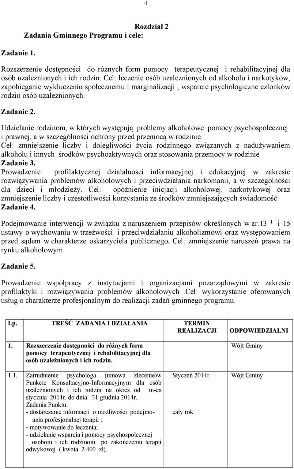 Udzielanie rodzinom, w których występują problemy alkoholowe pomocy psychospołecznej i prawnej, a w szczególności ochrony przed przemocą w rodzinie.