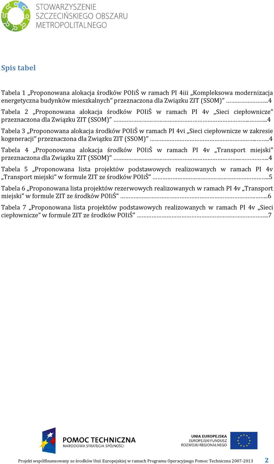 ...4 Tabela 3 Proponowana alokacja środków POIiŚ w ramach PI 4vi Sieci ciepłownicze w zakresie kogeneracji przeznaczona dla Związku ZIT (SSOM).
