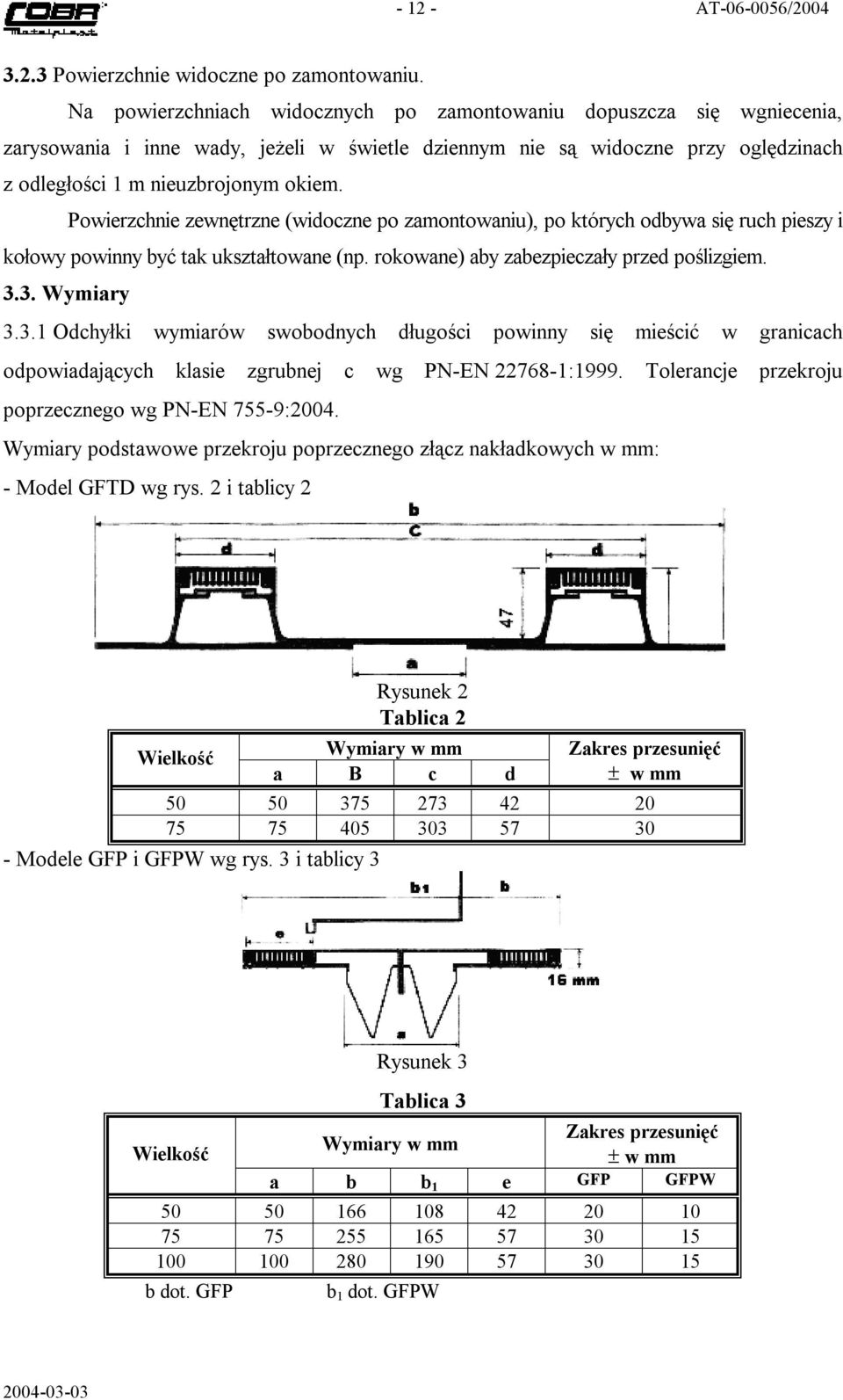 Powierzchnie zewnętrzne (widoczne po zamontowaniu), po których odbywa się ruch pieszy i kołowy powinny być tak ukształtowane (np. rokowane) aby zabezpieczały przed poślizgiem. 3.