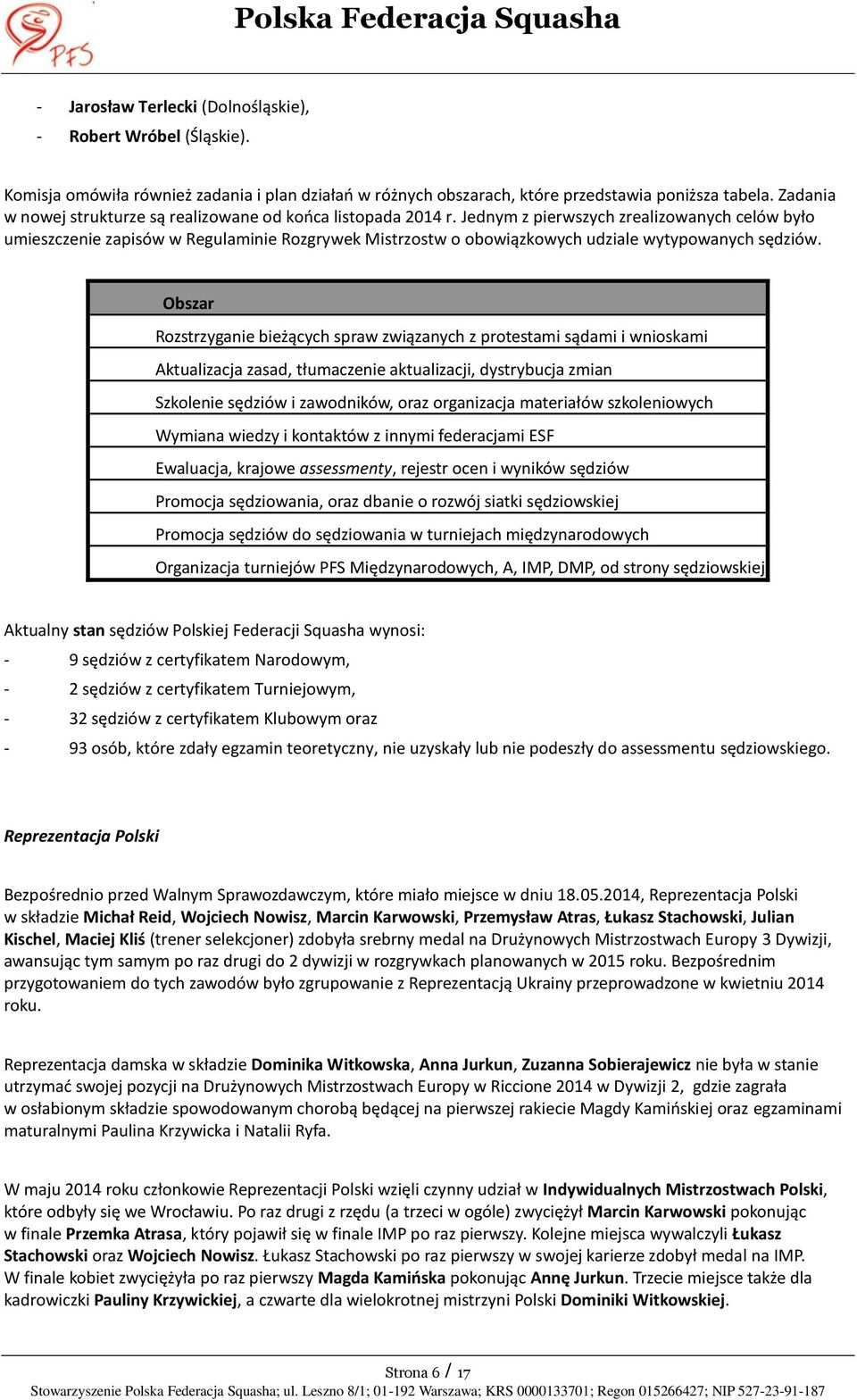 Jednym z pierwszych zrealizowanych celów było umieszczenie zapisów w Regulaminie Rozgrywek Mistrzostw o obowiązkowych udziale wytypowanych sędziów.