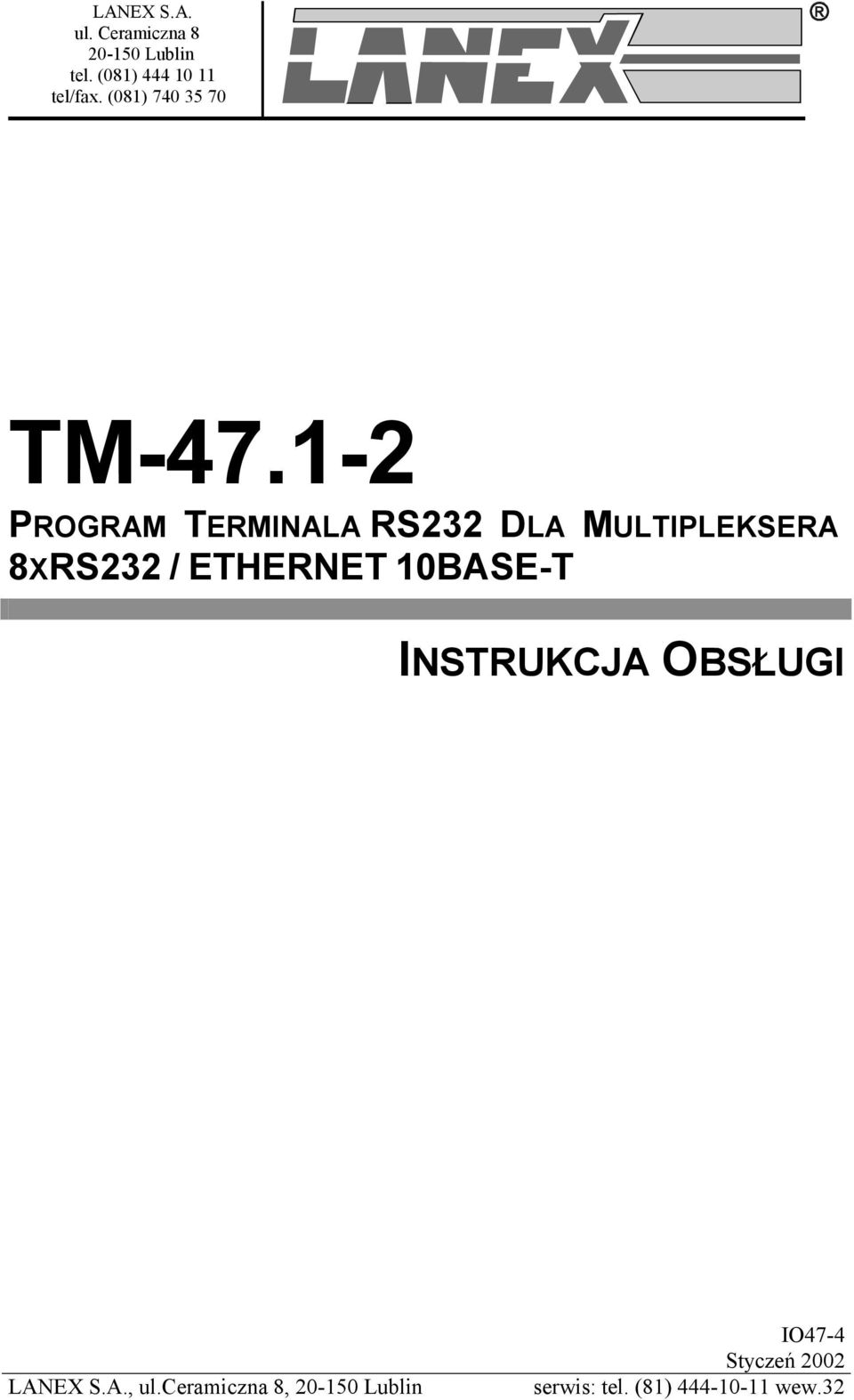 1-2 PROGRAM TERMINALA RS232 DLA MULTIPLEKSERA 8XRS232 / ETHERNET