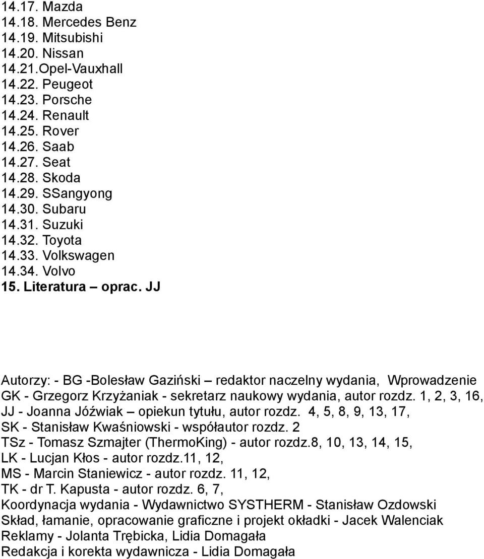 JJ Autorzy: - BG -Bolesław Gaziński redaktor naczelny wydania, Wprowadzenie GK - Grzegorz Krzyżaniak - sekretarz naukowy wydania, autor rozdz.