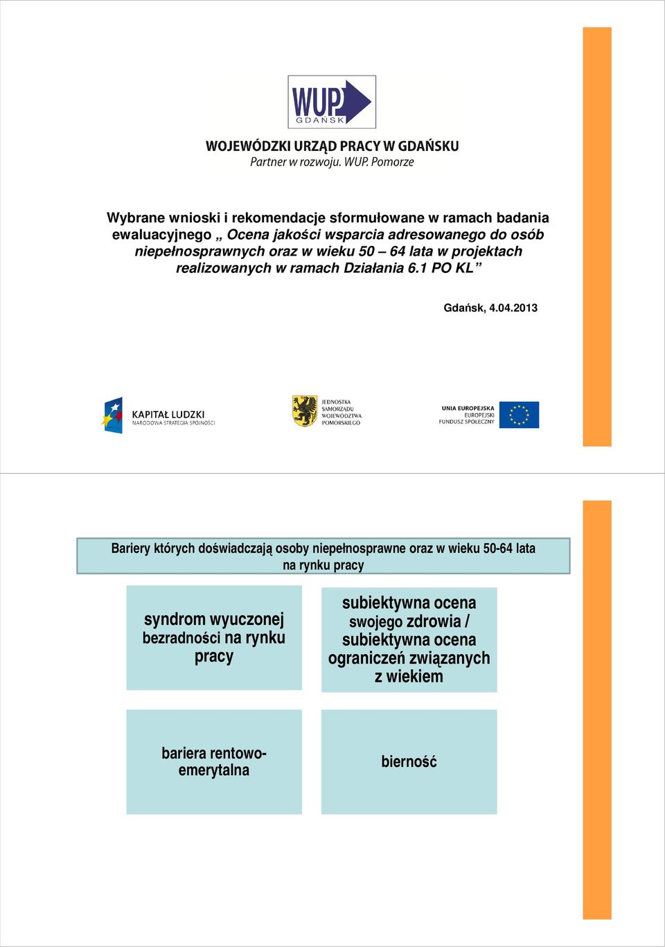 2013 Bariery których doświadczają osoby niepełnosprawne oraz w wieku 50-64 lata na rynku pracy syndrom wyuczonej