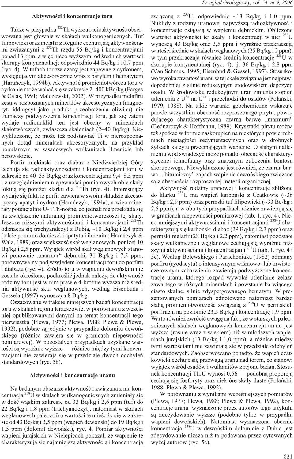 Bq/kg i,7 ppm (ryc. ). W tufach tor zwi¹zany jest zapewne z cyrkonem, wystêpuj¹cym akcesorycznie wraz z barytem i hematytem (Harañczyk, 99b).