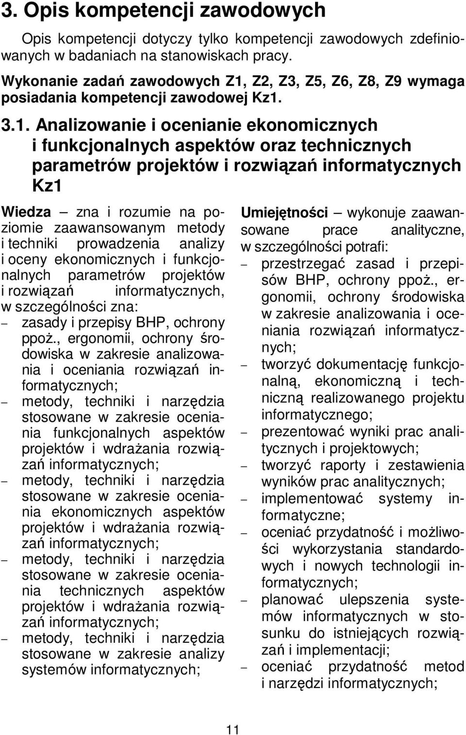 Z2, Z3, Z5, Z6, Z8, Z9 wymaga posiadania kompetencji zawodowej Kz1.