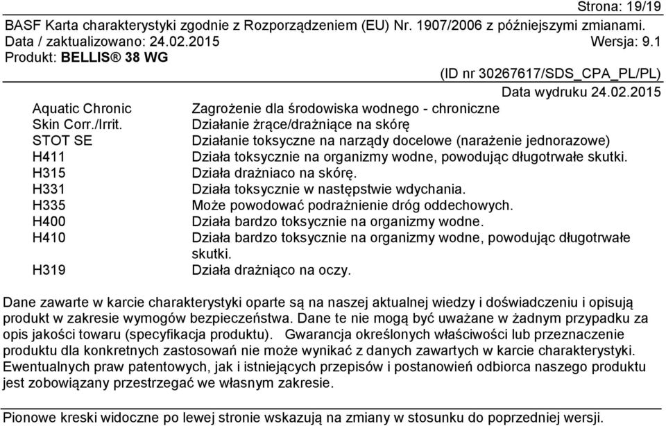 H315 Działa drażniaco na skórę. H331 Działa toksycznie w następstwie wdychania. H335 Może powodować podrażnienie dróg oddechowych. H400 Działa bardzo toksycznie na organizmy wodne.