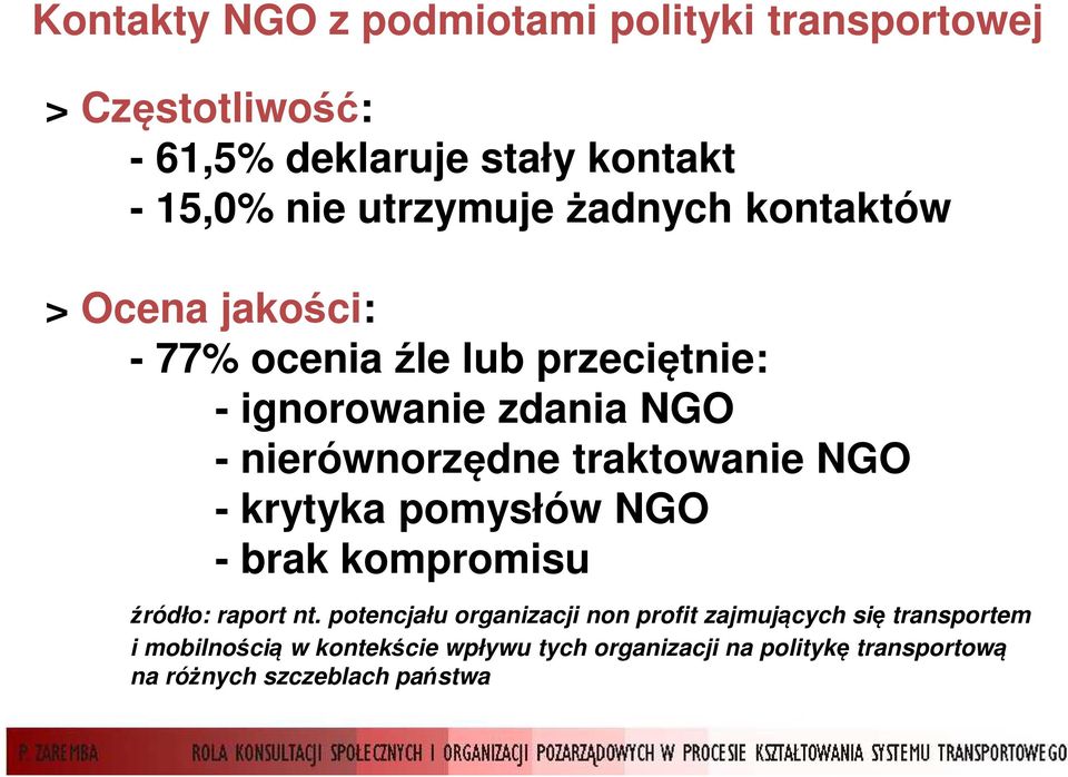 nierównorzędne traktowanie NGO - krytyka pomysłów NGO - brak kompromisu źródło: raport nt.
