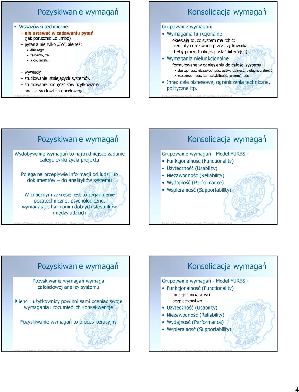 oczekiwane przez użytkownika (tryby pracy, funkcje, postać interfejsu) Wymagania niefunkcjonalne formułowane w odniesieniu do całości systemu: dostępność, niezawodność, odtwarzalność, pielęgnowalność