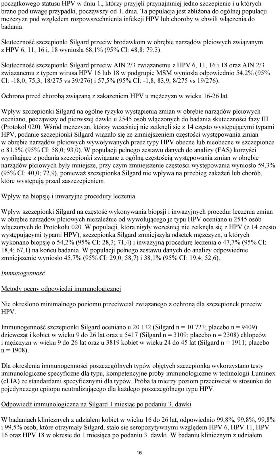 Skuteczność szczepionki Silgard przeciw brodawkom w obrębie narządów płciowych związanym z HPV 6, 11, 16 i, 18 wyniosła 68,1% (95% CI: 48,8; 79,3).