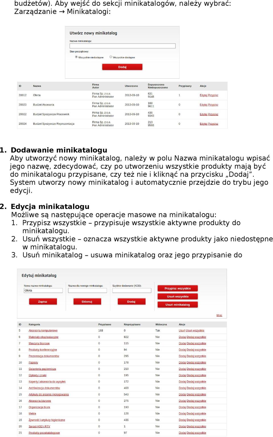 minikatalogu przypisane, czy też nie i kliknąć na przycisku Dodaj. System utworzy nowy minikatalog i automatycznie przejdzie do trybu jego edycji. 2.